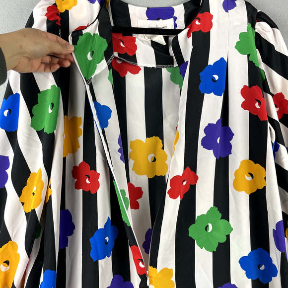 Vintage David Brown Saks Fifth Ave House Dress Womens Large Floral Stripe Artsy - Picture 10 of 16